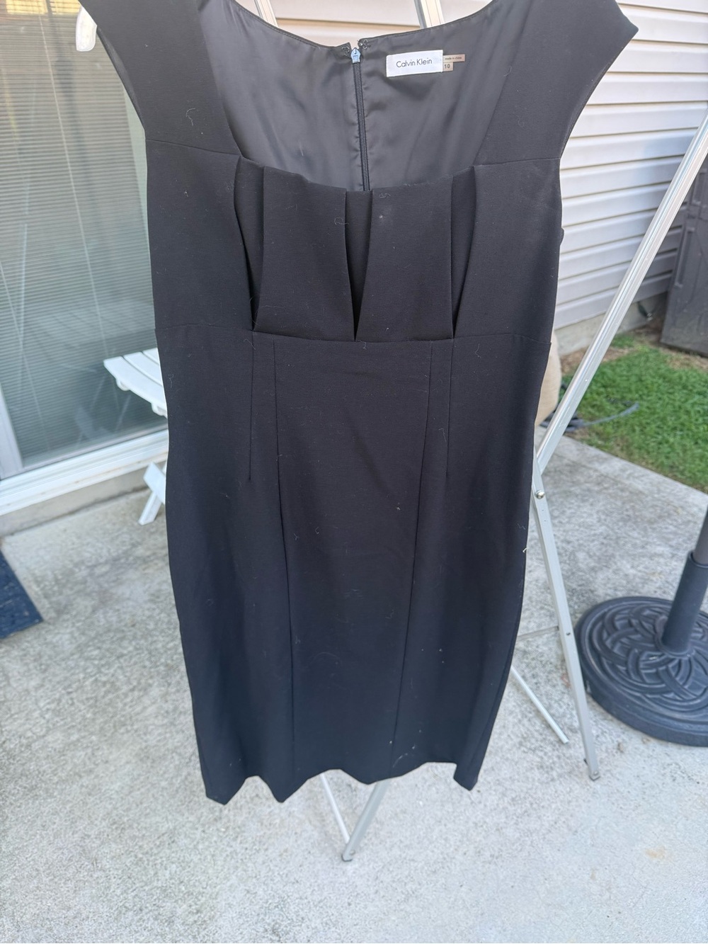 Calvin Klein Black Cap-Sleeve Sheath Dress with Pleated Bodice